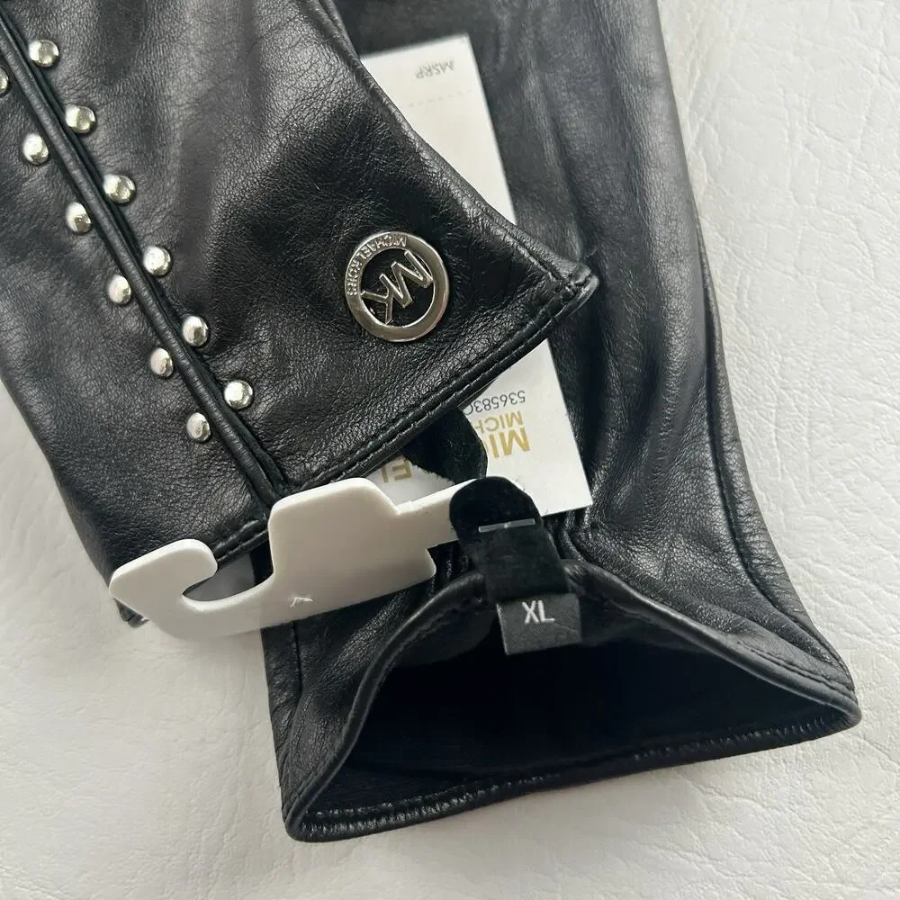 Michael Kors Women Black Leather Gloves Size XL Genuine Leather NWT
